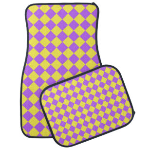 Purple Yellow Checker Diamond Pattern Car Floor Mat