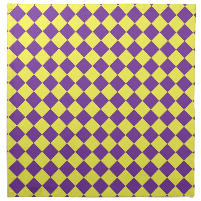 Purple Yellow Checker Diamond Pattern Cloth Napkin (Front)