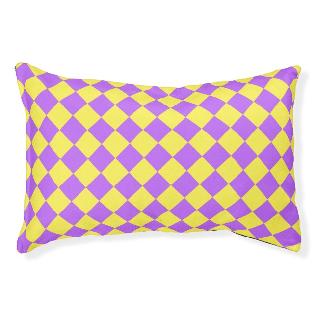 Purple Yellow Checker Diamond Pattern Dog Bed (Front)