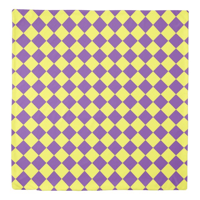 Purple Yellow Checker Diamond Pattern Duvet Cover (Front)
