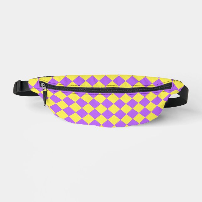 Purple Yellow Checker Diamond Pattern Fanny Pack (Front)