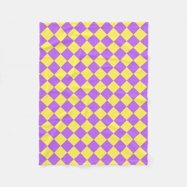 Purple Yellow Checker Diamond Pattern  Fleece Blanket (Front)