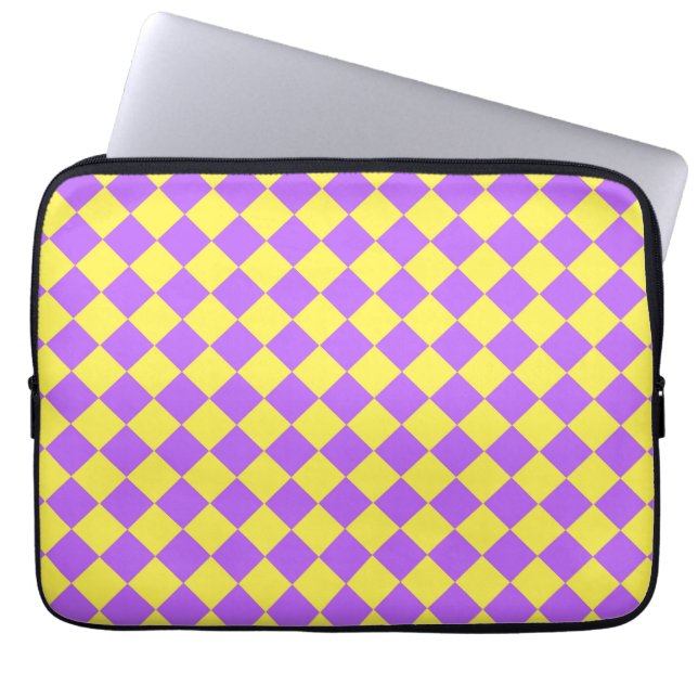 Purple Yellow Checker Diamond Pattern  Laptop Sleeve (Front)