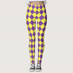 Purple Yellow Checker Diamond Pattern Leggings