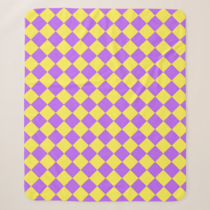 Purple Yellow Checker Diamond Pattern Sherpa Blanket