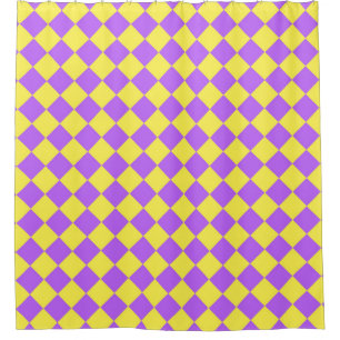 Purple Yellow Checker Diamond Pattern Shower Curtain