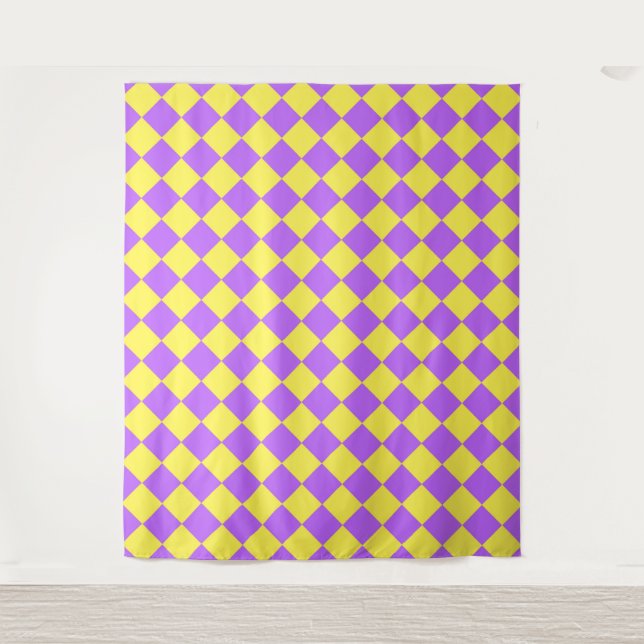 Purple Yellow Checker Diamond Pattern  Tapestry (Front)