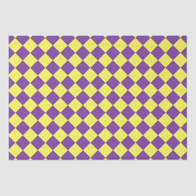 Purple Yellow Checker Diamond Pattern Tissue Paper (Front)