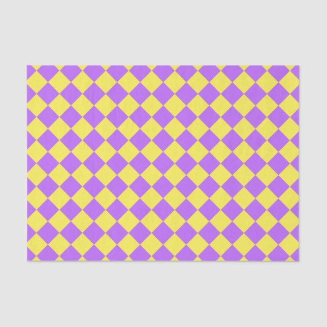 Purple Yellow Checker Diamond Pattern Tissue Paper (Front)