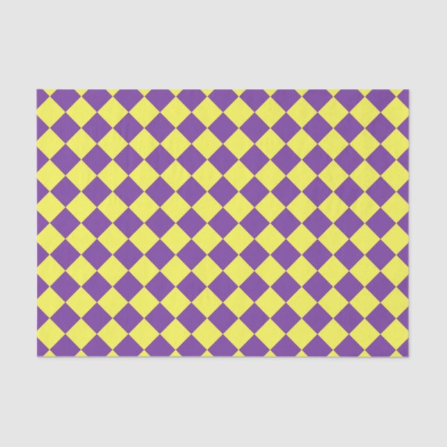 Purple Yellow Checker Diamond Pattern Tissue Paper (Front)