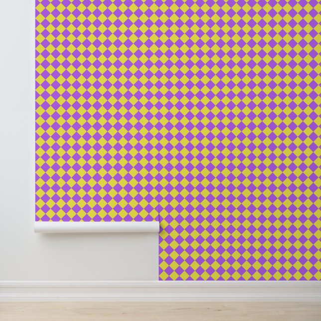 Purple Yellow Checker Diamond Pattern Wallpaper (Application)