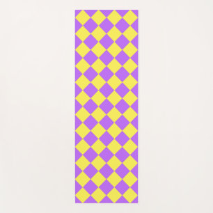 Purple Yellow Checker Diamond Pattern Yoga Mat