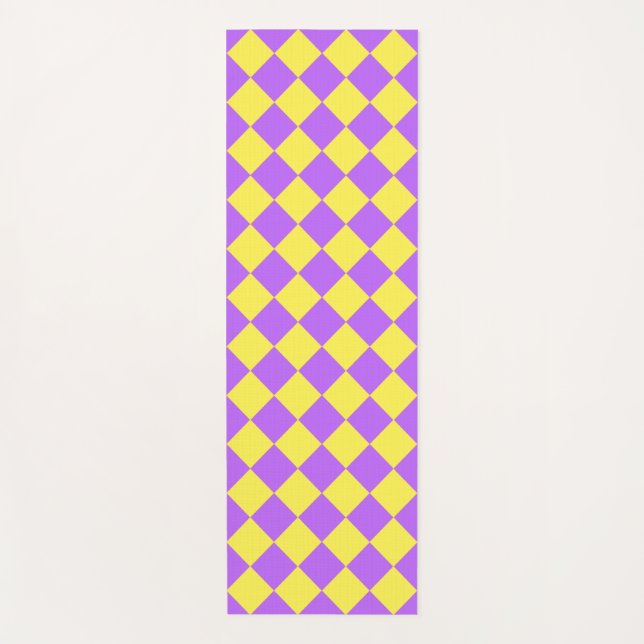 Purple Yellow Checker Diamond Pattern  Yoga Mat (Front)