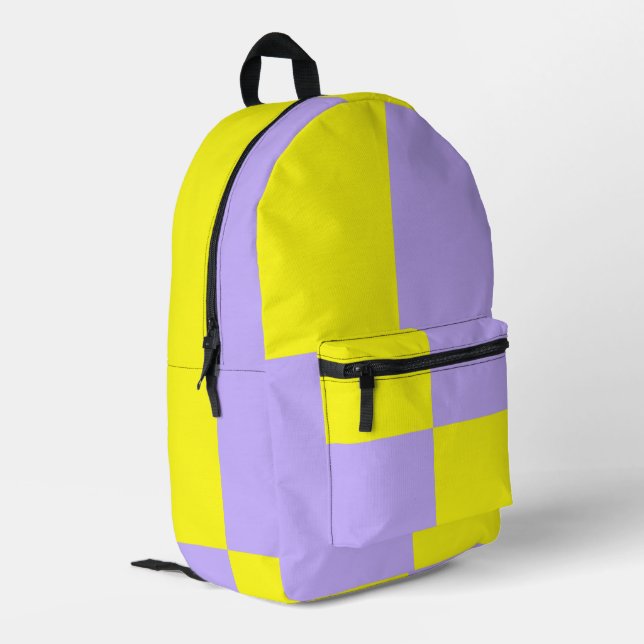 Purple Yellow Checker Pattern Printed Backpack (Back Corner Left)