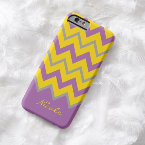 Purple yellow chevron pattern elegant Custom name Barely There iPhone 6 Case