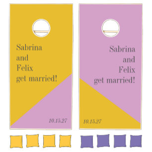 Purple Yellow Color Block Modern Custom Wedding Cornhole Set
