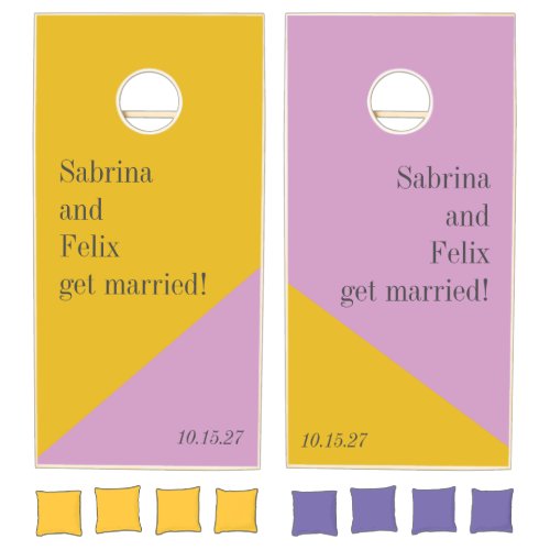 Purple Yellow Color Block Modern Custom Wedding Cornhole Set