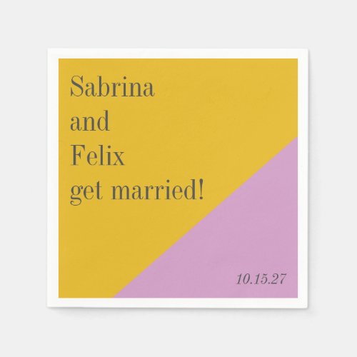 Purple Yellow Color Block Modern Custom Wedding Napkins