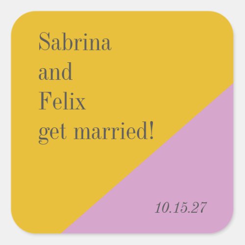 Purple Yellow Color Block Modern Custom Wedding Square Sticker