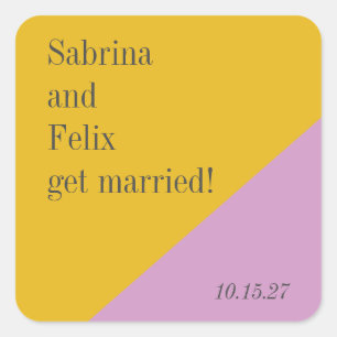 Purple Yellow Color Block Modern Custom Wedding Square Sticker