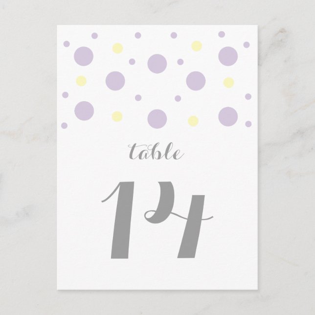 Purple Yellow Confetti Table Number Postcard (Front)