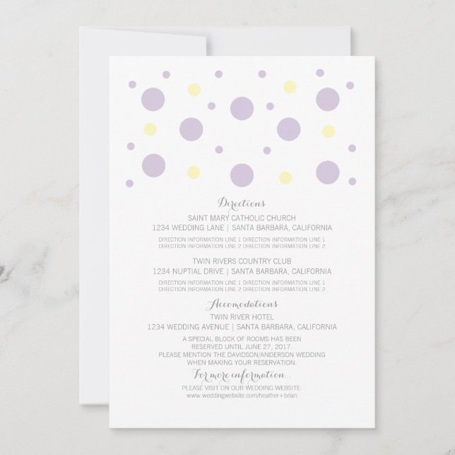 Purple Yellow Confetti Wedding Information Card (Front)
