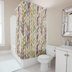 Purple Yellow Cream Green Woven Stripes Shower Curtain