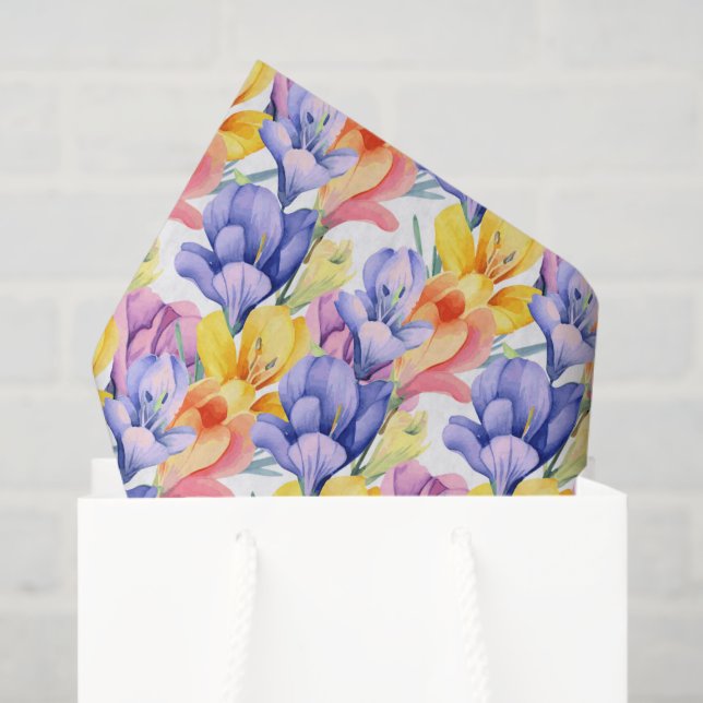 Purple Yellow Crocus Decoupage Paper, Floral Tissue Paper (Gift Bag)