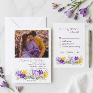 Purple Yellow Crocus Floral Wedding RSVP Enclosure Card