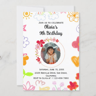 Purple Yellow Custom Kids Birthday Invite