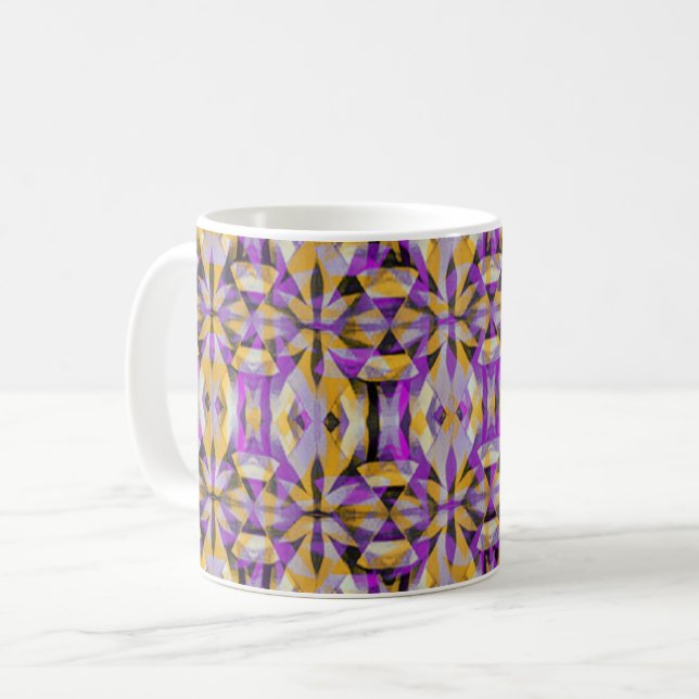 Purple & Yellow Diamond Tribal Coffee Mug (Front Left)