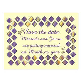 Purple Yellow Diamonds Butterflies Save the date Postcard