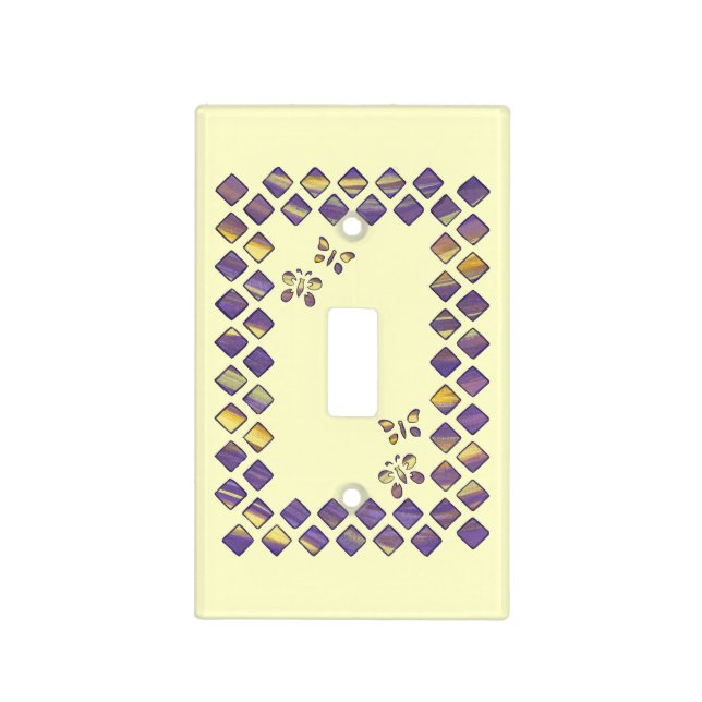 Purple Yellow Diamonds Butterflies Switch Covers (Front)