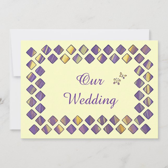 Purple Yellow Diamonds Butterflies Wedding Invites (Front)