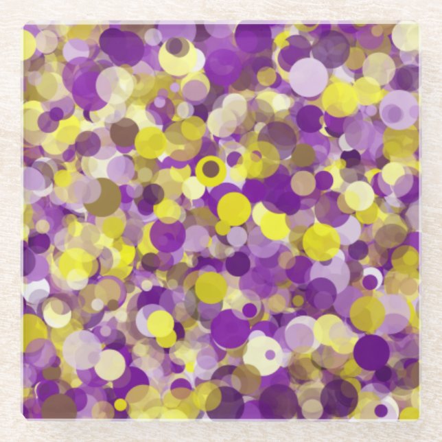 Purple Yellow Dot Glass Coaster (Front)