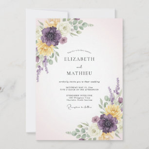 Purple Yellow Ethereal Bloom Wedding Invitation