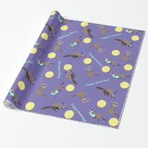 Purple Yellow Ferret Birthday Wrapping Paper