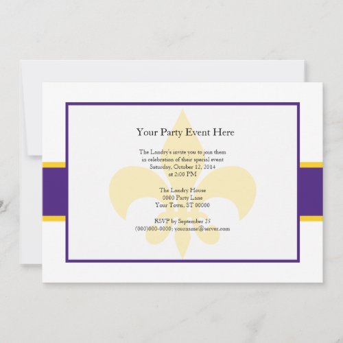 Purple Yellow Fleur de Lis Party Time Invitation