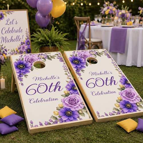 Purple Yellow Floral 60th Birthday Cornhole Set