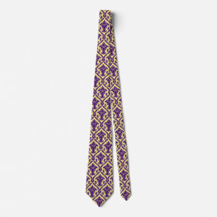 Purple & Yellow Floral Damasks Baroque Style Neck Tie