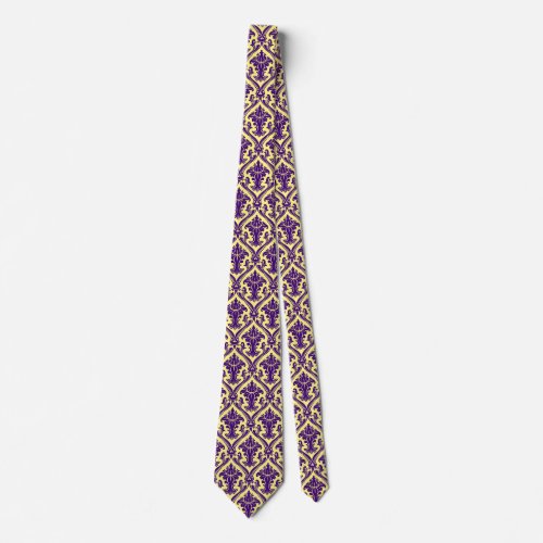 Purple  Yellow Floral Damasks Baroque Style Neck Tie