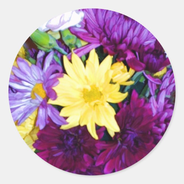 Purple & Yellow Floral Envelope Seal Stickers (Front)