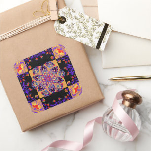 Purple & Yellow Floral Fusion Square Sticker