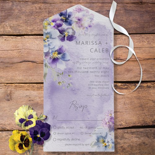 Purple  Yellow Floral Modern Dinner All In One Invitation