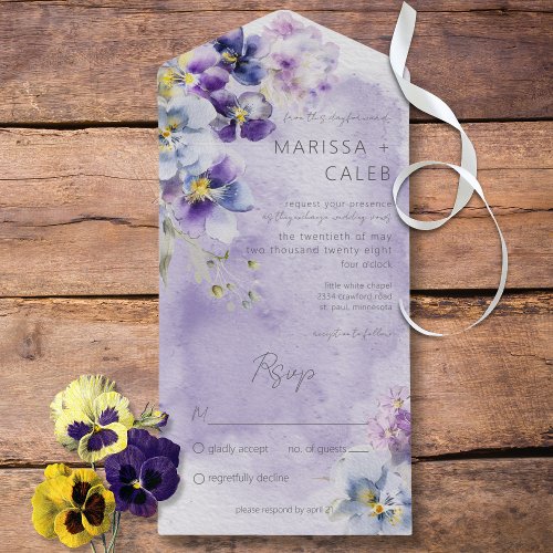 Purple  Yellow Floral Modern No Dinner All In One Invitation