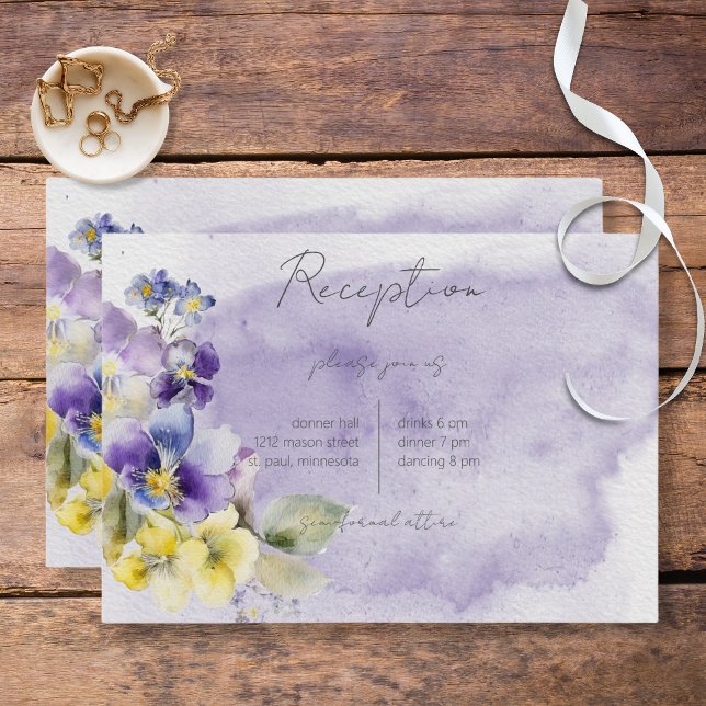 Purple & Yellow Floral Modern Reception Enclosure Card (Creator Uploaded)