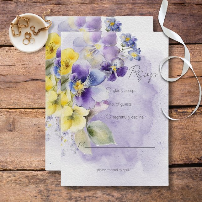 Purple & Yellow Floral Modern Wedding No Dinner RSVP Card (Creator Uploaded)