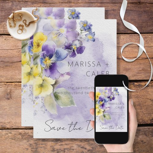 Purple  Yellow Floral Modern Wedding Save The Date