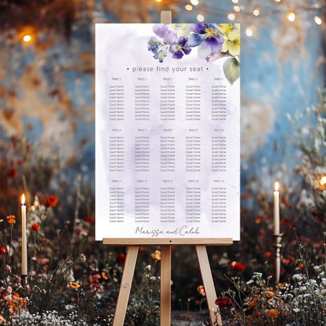 Purple & Yellow Floral Modern Wedding Seating Foam Board (Purple & Yellow Floral Modern Wedding Seating Chart Foam Board)