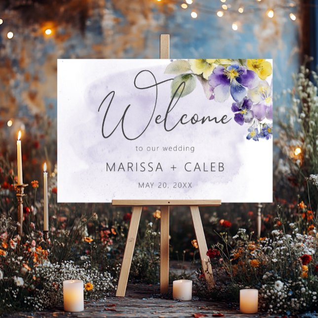 Purple & Yellow Floral Modern Wedding Welcome Foam Board (Purple & Yellow Floral Modern Wedding Welcome Foam Board)